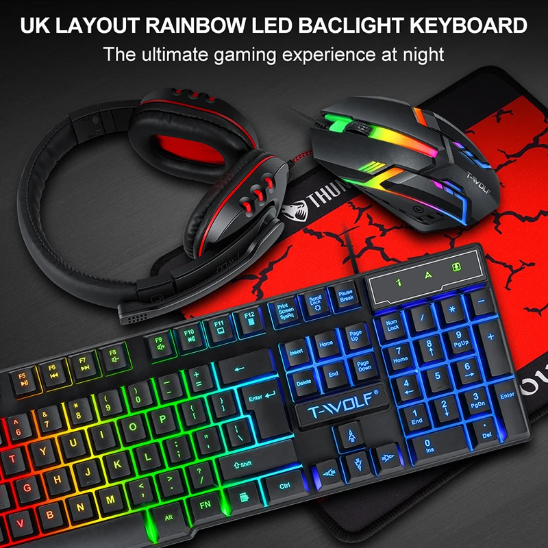 T-WOLF 게임 4종 세트 TF800 발광 마우스 키 - Gaming Keyboard Mouse Set 리뷰 및 가격